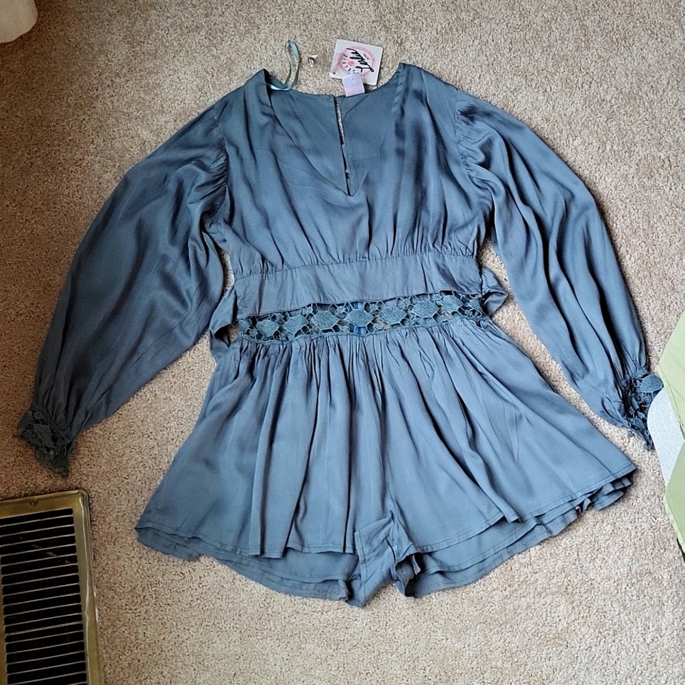 Dusty green long sleeve romper- brand new